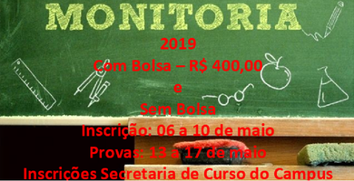 Abertas vagas para monitoria 2019