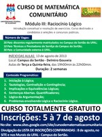 Curso de Matemática Comunitário - Inscrições abertas para Módulo de Raciocínio Lógico